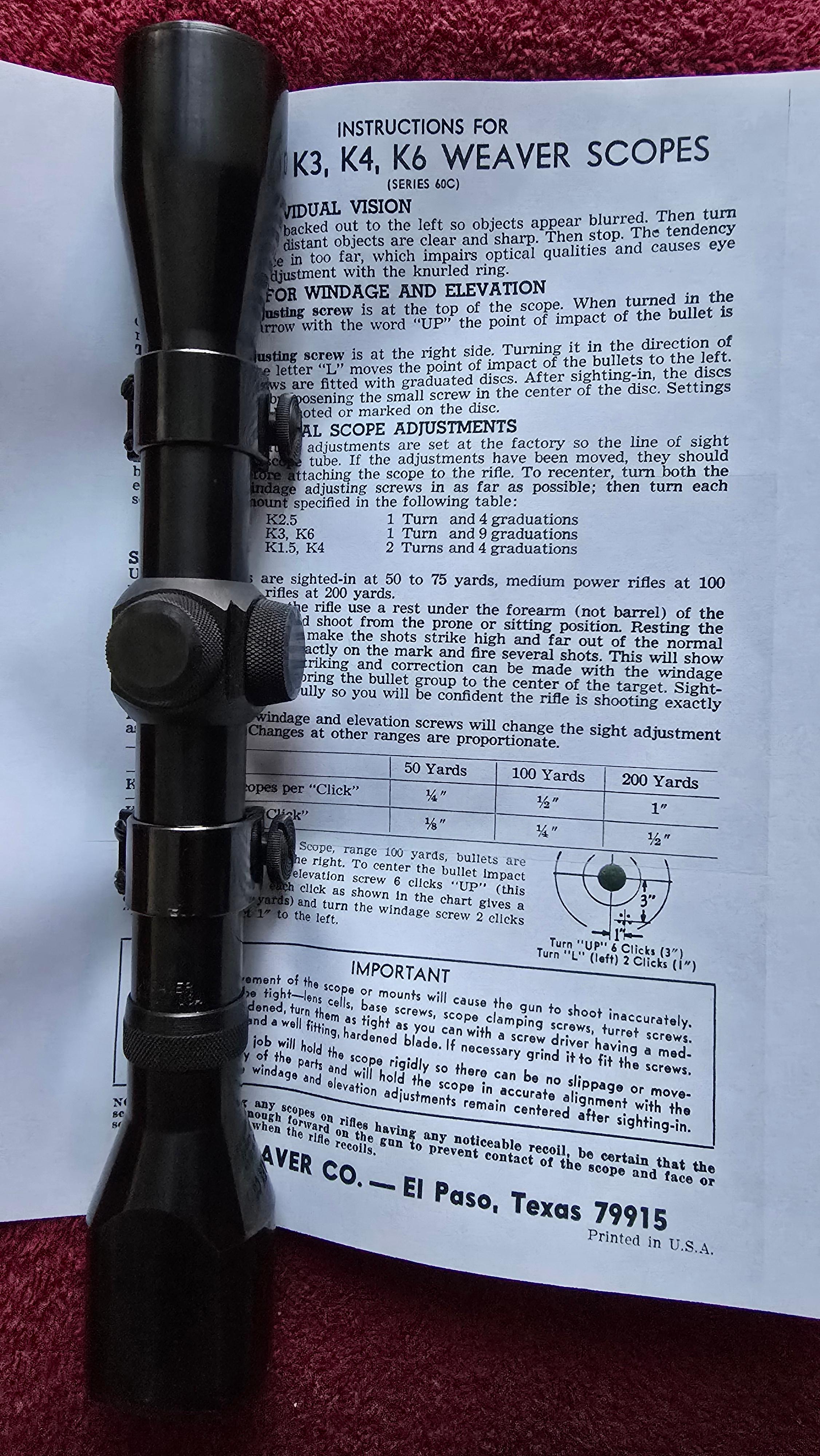 Photo of WEAVER USA K4-W WIDE-VIEW VINTAGE RIFLE SCOPE