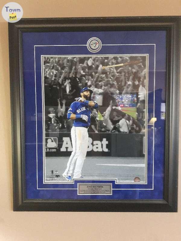 Photo of Bat Flip poster framed and smaller pic signed and a brand new white jersey