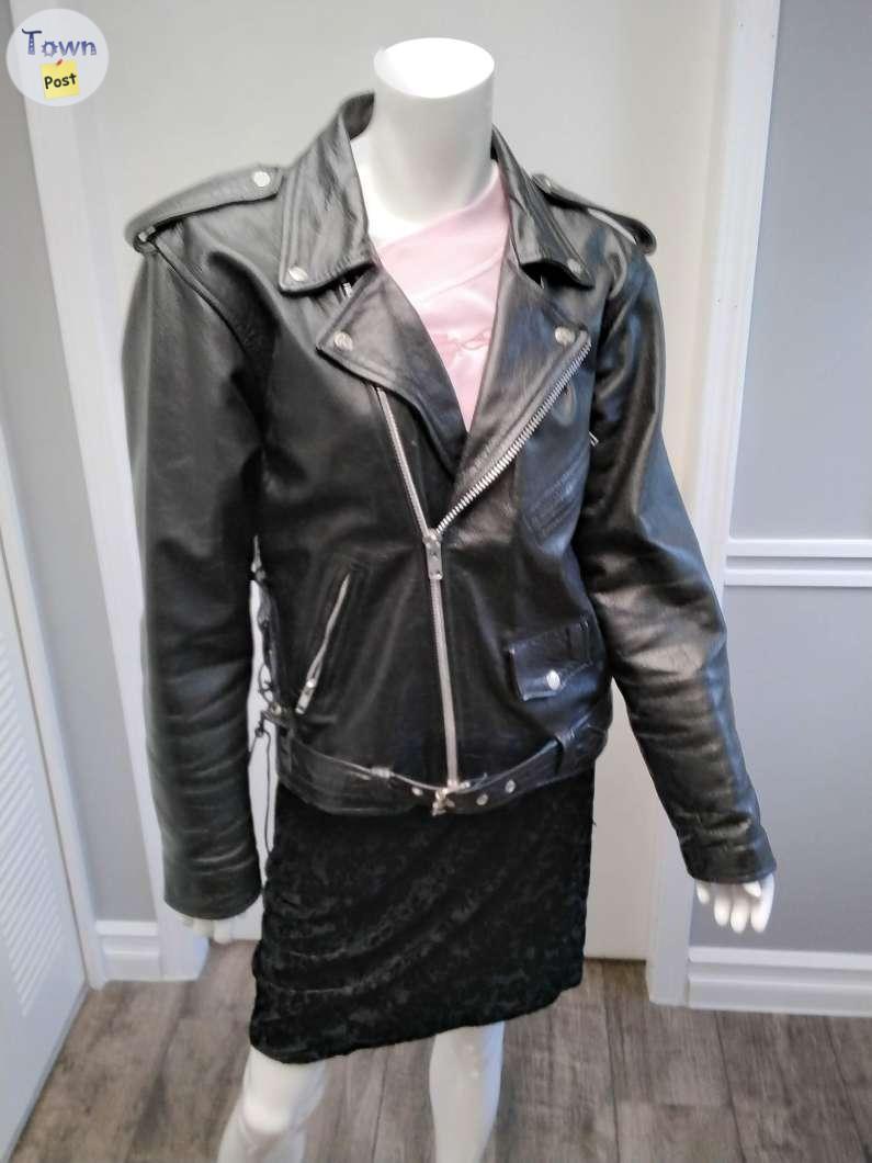 Photo of Vintage Hi End Black Leath Biker Jacket Adult Small